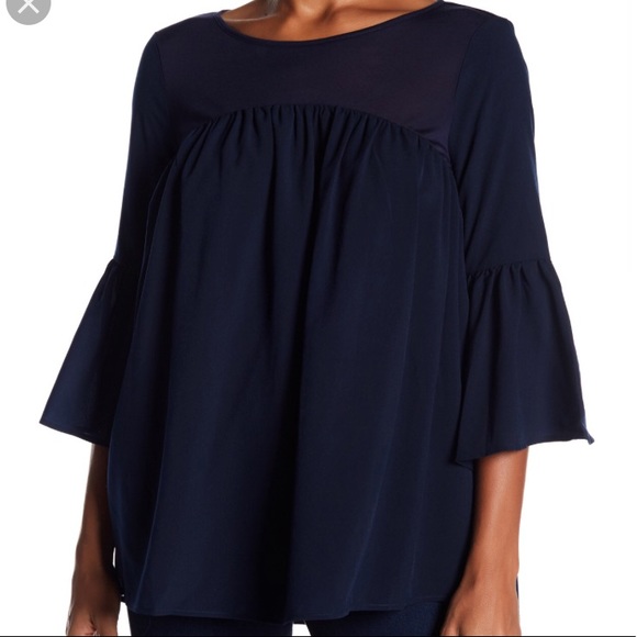 french connection // ruffle 3/4 sleeve navy blouse - Picture 3 of 3